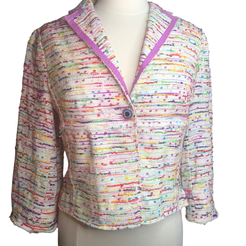 Tibi Tweed Colorful Cropped Jacket  Size Large NWOT